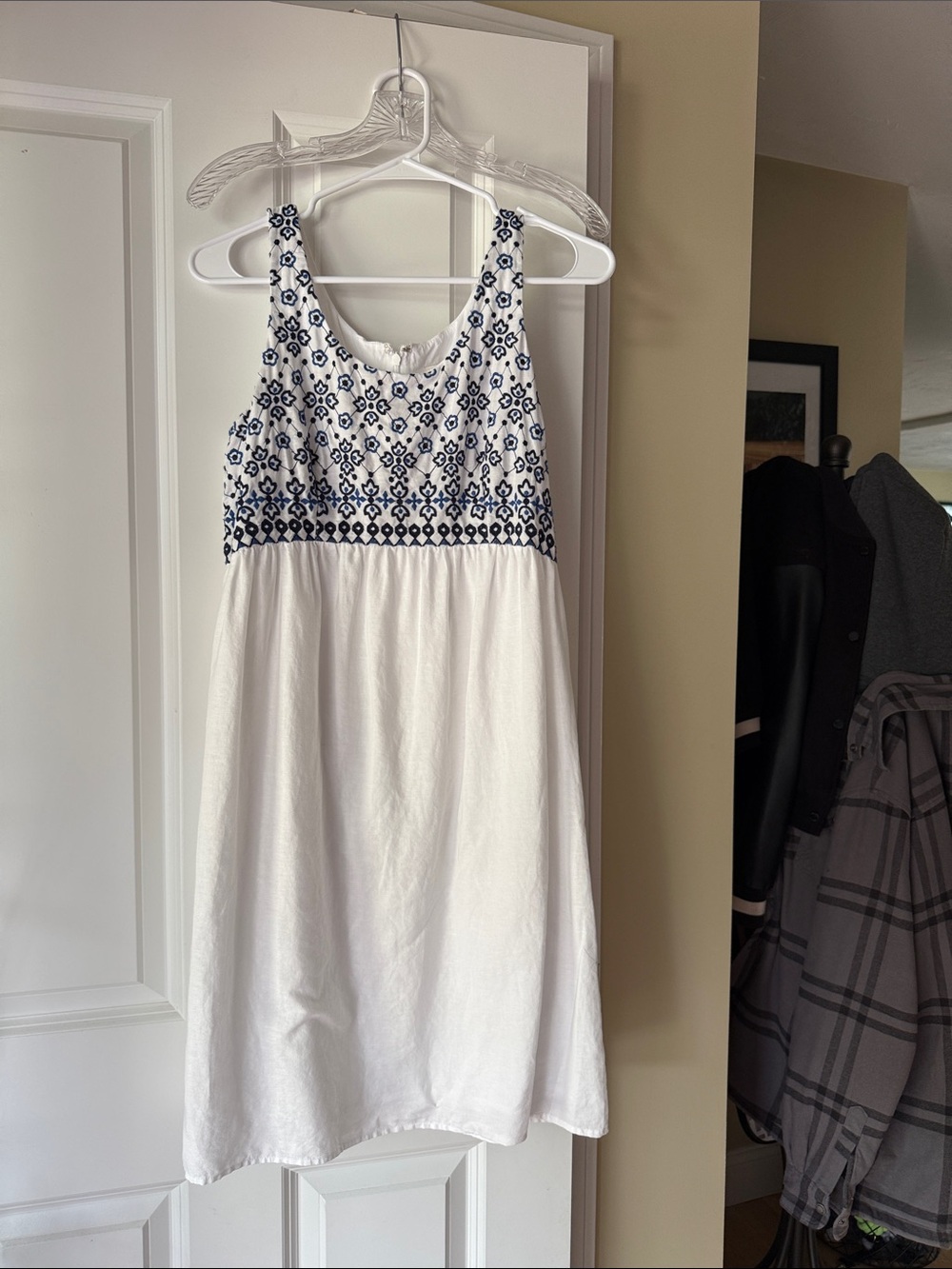 LOFT White Sleeveless Sundress with Navy Embroidered Bodice